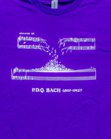 Modern P.D.Q. Bach Manuscript T-shirt (White on Purple)