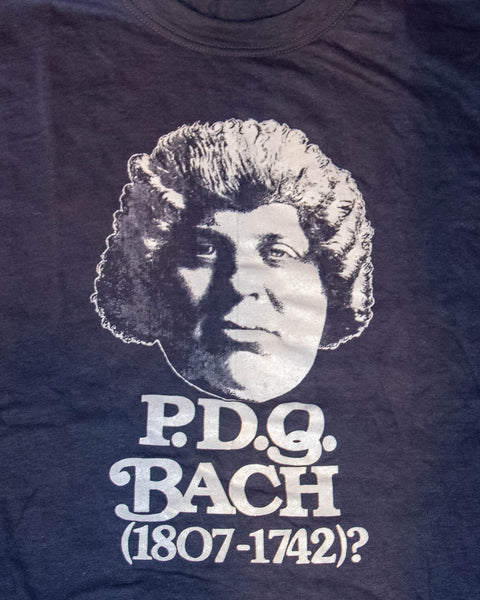 Vintage P.D.Q. Bach Face T-shirt (White on Charcoal)